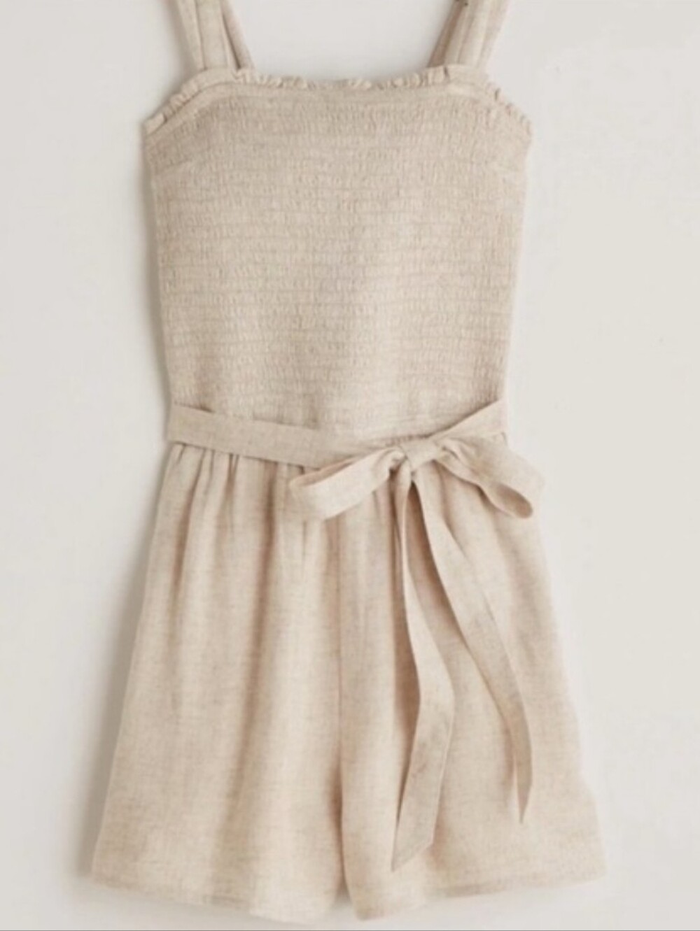 Abercrombie & Fitch Beige Smocked Romper with Tie Waist